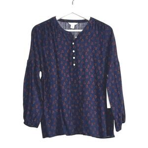 Caslon Floral 3/4 Sleeve Peasant Blouse Navy Blue